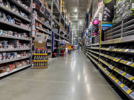Photo for Seattle, WA USA - circa August 2022: Wide view of someone shopping in the screw and nail aisle inside Lowes - Royalty Free Image