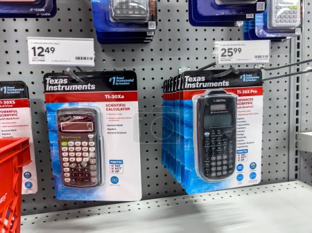 Photo for Seattle, WA USA - circa November 2022: Close up view of calculators for sale inside a Staples store - Royalty Free Image
