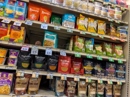 Photo for Mill Creek, WA USA - circa November 2022: Wide view of lentils, rice, and pasta products for sale inside a Sprouts Farmers Market. - Royalty Free Image