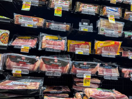 Photo for Snohomish, WA USA - circa November 2022: Wide view of bacon for sale inside a Haggen grocery store. - Royalty Free Image