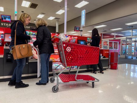 Photo for Woodinville, WA USA - circa November 2022: Wide view of people using the self checkout inside a Target retail store. - Royalty Free Image