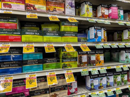 Photo for Snohomish, WA USA - circa November 2022: Wide view of a variety of teas for sale inside a Haggen grocery store. - Royalty Free Image