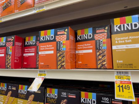Photo for Woodinville, WA USA - circa December 2022: Close up, selective focus on Kind brand snack bars for sale inside a Haggen grocery store. - Royalty Free Image