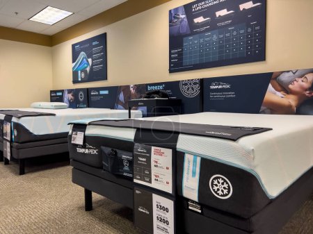 Photo for Redmond, WA USA - circa December 2022: Selective focus on mattresses for sale inside a Mattress Firm retail store. - Royalty Free Image