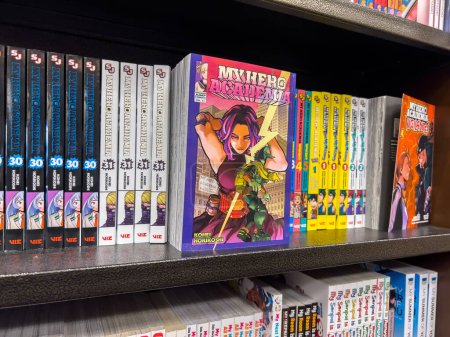 Photo for Woodinville, WA USA - circa November 2022: Close up selective focus on My Hero Academia manga for sale inside a Barnes and Noble store. - Royalty Free Image