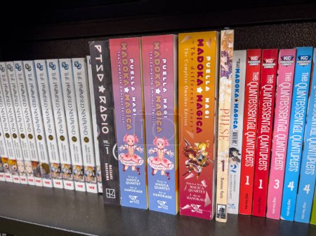 Photo for Woodinville, WA USA - circa November 2022: Close up view of Madoka Magica manga for sale inside a Barnes and Noble store. - Royalty Free Image