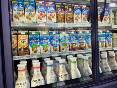 Téléchargez les photos : Mill Creek, WA États-Unis - vers avril 2022 : Concentration sélective sur les produits laitiers à l'intérieur de la section réfrigérée d'une épicerie municipale. - en image libre de droit
