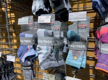 Photo for Lynnwood, WA USA - circa January 2023: Close up view of thick hiking socks for sale inside an REI store at the Alderwood Mall - Royalty Free Image