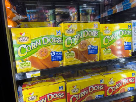 Photo for Woodinville, WA USA - circa November 2022: Close up view of corn dogs for sale inside the freezer section of a Haggen store. - Royalty Free Image
