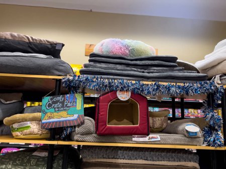 Photo for Mill Creek, WA USA - circa December 2022: Wide view of a variety of pet beds for sale inside a Mudbay pet shop. - Royalty Free Image