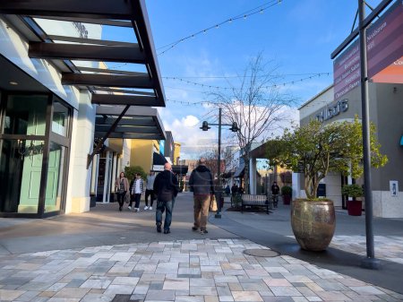 Photo for Lynnwood, WA USA - circa January 2023: Wide view of the outdoor shopping area at the Alderwood Mall - Royalty Free Image
