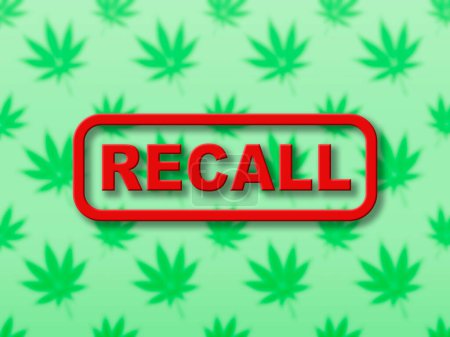 Photo for Blurred background of marijuana leaves with the word Recall in the foreground - Royalty Free Image