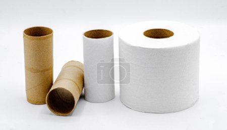 Photo for Sequence of toilet paper brown cardboard roll tube core from empty to full isolated on white background - Royalty Free Image