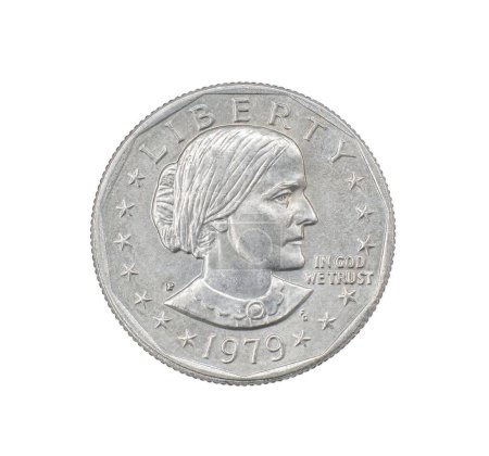 1979 P FG Susan B. Anthony Dollar front obverse side. First circulating US coin to feature a woman, produced 79-81 and 99. Depicts suffragist Susan B. Anthony. Perfect for Women Rights discussions.