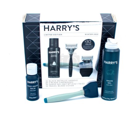 Photo for Ocala, Florida USA January 2024 Harrys grooming and shave kit for men beard shaving and maintenance. People can subscribe to receive razors every month isolated on white background - Royalty Free Image