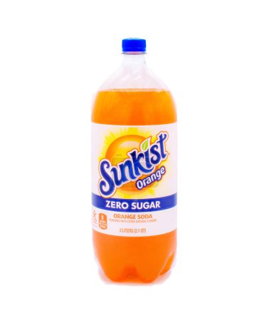 Photo for Ocala, FL USA November 24, 2023 Retail store diet sunkist orange 2 liter soda pop on display isolated on white background. This refreshment drink produced by Keurig Dr Pepper - Royalty Free Image