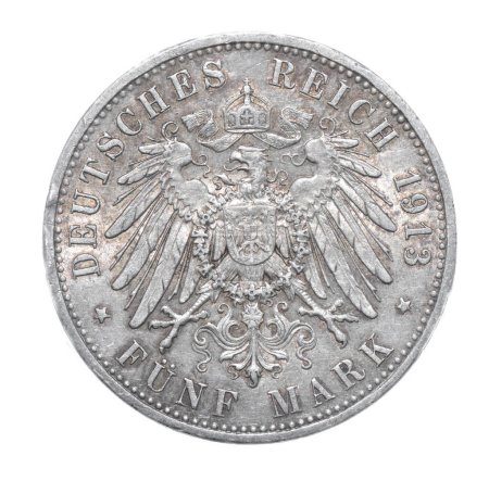 Wilhelm II Deutscher Kaiser Konig Von Preussen Buste du roi droit 1913 Deutsches Reich 5 funf Mark pièce authentique, dos revers isolé sur fond blanc