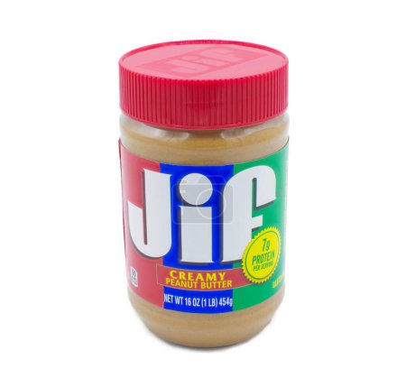 Photo for Ocala, Florida March 22, 2024 Image of a jar of Jif Creamy Peanut Butter. Jif is a brand of peanut butter made by The J.M. Smucker Company and debut in 1958 in crunchy and creamy - Royalty Free Image