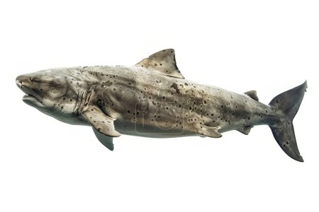Grönlandhai - Somniosus microcephalus - Hai mit der längsten bekannten Lebensdauer aller Wirbeltierarten isoliert auf weißem Hintergrund