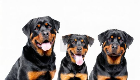 Close up of cute rottweiler breed dogs being attentive while looking forward at camera. Horizontal web banner. perfect for animal shelter adoption advertising or advertisement