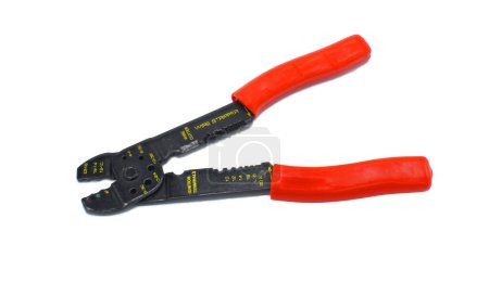 Photo for Wire stripper or wire cutter with red rubber handles isolated on white Background - Royalty Free Image