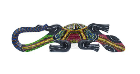 Autochtone Dot peint à la main Gecko mur en bois accrochant lézard perles multicolores pour la texture, style pour la décoration extérieure intérieure style indonésien