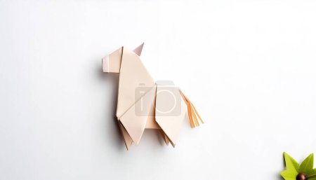 Téléchargez les photos : Concept animal origami isolé sur fond blanc d'un cheval brun bronzé - Equus caballus - avec vue latérale de l'espace de copie de crinière et queue, simple embarcation de démarrage pour les enfants - en image libre de droit