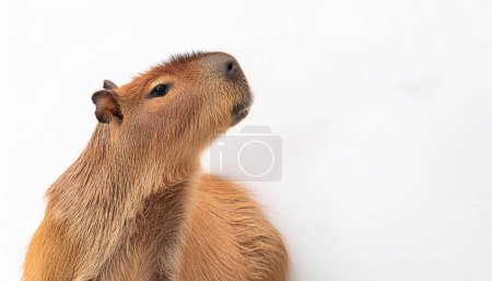 greater capybara - Hydrochoerus hydrochaeris - a giant cavy rodent native to South America and the largest living rodent, genus Hydrochoerus. Head and face isolated on white background with copy space