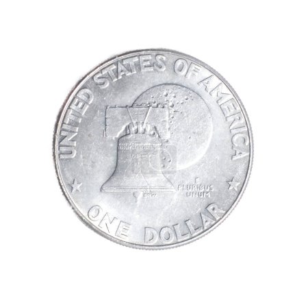 Photo for 1776 - 1976 D Denver mint Dwight D Eisenhower IKE Liberty Bell with moon Silver on reverse side One Dollar Us Bicentennial silver coin. In god we trust isolated on white background reverse back side - Royalty Free Image