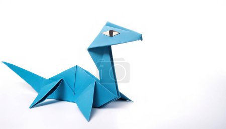 monsters cryptid mythological creature concept origami of loch ness monster, isolated on white background with copy space side view, simple starter craft for kids