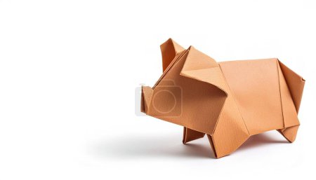 Photo for Farm Animal agriculture farming concept origami isolated on white background of a cute pig, with copy space, simple starter craft for kids - Royalty Free Image