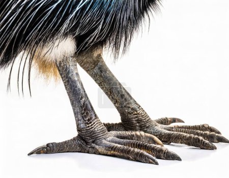 Südliche Soutane - Casuarius casuarius - der drittgrößte und zweitschwerste lebende Vogel, kleiner nur als Strauß und Emus. isoliert auf weißem Hintergrund Nahaufnahme der Füße