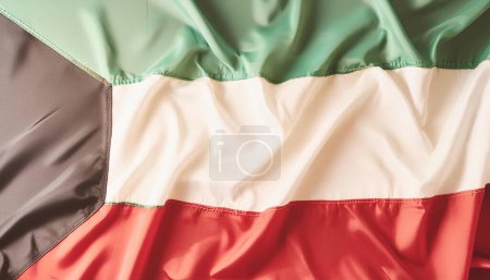 orgullo de la bandera del mundo o juegos olímpicos o el concepto olímpico de una bandera del país Kuwait con barras horizontales verdes, blancas y rojas y trapezoide oscuro, aislado con colores y diseño, textura