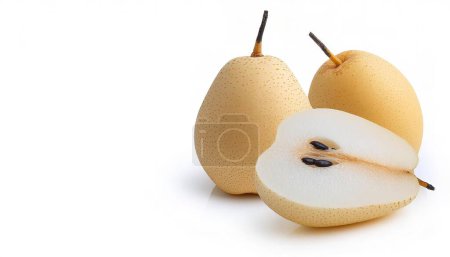 Asian pear - Pyrus pyrifolia - have a high water content and a crisp, grainy texture, commonly served raw and peeled. The fruit tends to be quite large and fragrant. isolated on white background