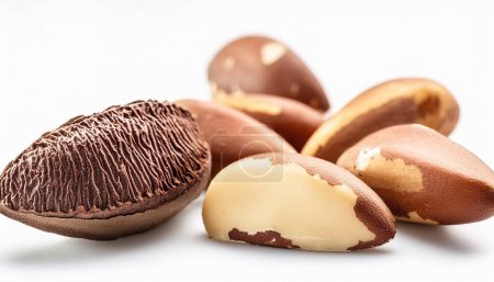 Brazil nut - Bertholletia excelsa - contain beneficial nutrients and minerals, including selenium. They may also help support thyroid function and overall health. Isolated on white background