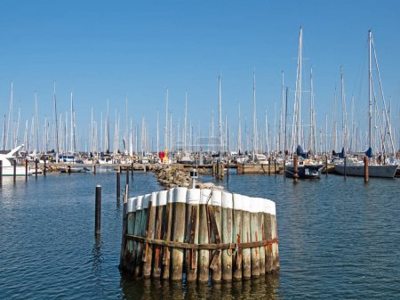 Foto de Maasholm, Schleswig-Holstein, Germany - 2 September 2021: View of the sailboats in the marina of Maasholm at the mouth of the river Schlei - Imagen libre de derechos