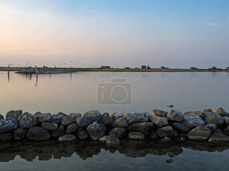 Photo for View from the harbor of Heiligenhafen to the Graswarder peninsula, Germany - Royalty Free Image