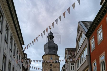 View of the city center of Coburg, Bavaria, with the historic Spitaltor tower