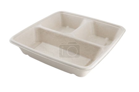 Foto de Envase de bagazo para alimentos aislados sobre fondo blanco - Imagen libre de derechos