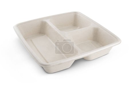 Foto de Bagasse container package for food isolated on white background - Imagen libre de derechos