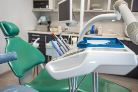 Photo for Dental office and other accessories used by dentists in the medical field. Modern dental practice. dentistry - Royalty Free Image