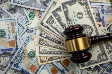 Photo for Judge gavel and 100 dollar bills as background. Judge and money concept. Corruption - Royalty Free Image