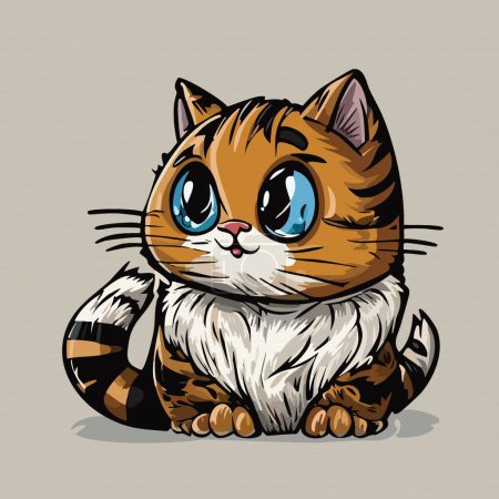 Cartoon cute happly little cat. Beautiful kitten alone, vector 