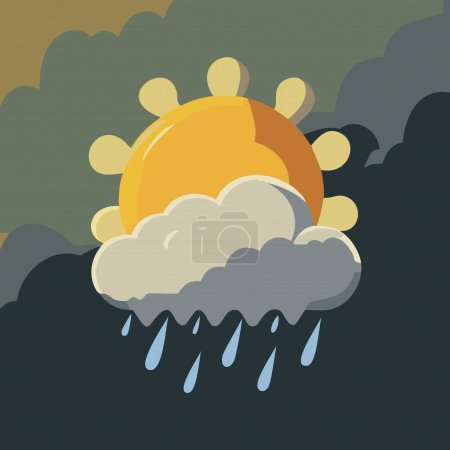 cartoon clouds with rain, sun cold weather in summer. illustration vector 10 eps