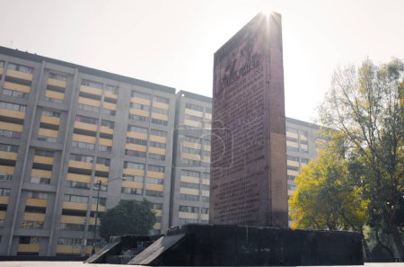Photo for Tlatelolco, CDMX, 10 12 22, Monument to the students in the Plaza de las Tres Culturas with a building in the background, no people - Royalty Free Image