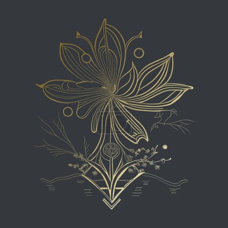 Ilustración de Flor de lirio en estilo vintage. Botanical floral logo line art. Ilustración vectorial. - Imagen libre de derechos