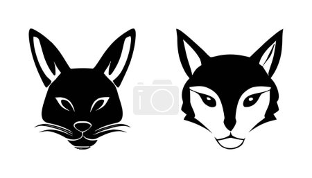 Illustration for Set of black silhouettes of hare heads. Rabbit vector illustration. - Royalty Free Image