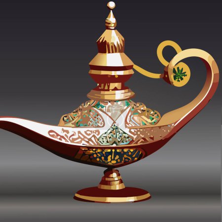 Aladdin magic lamp of wishes with arabic pattern. Vector illustration.