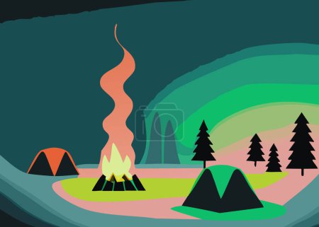 Illustration for Camping in the woods. Vector illustration in flat design style. - Royalty Free Image