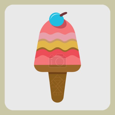 Vector icon of ice cream in waffle cone with cherry on top